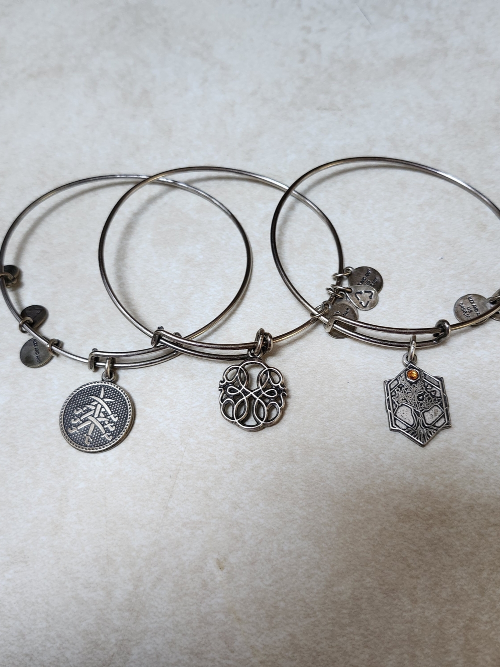 Alex and Ani Silver-Tone Charm Bangle Set Of 3 with Ornate Charms